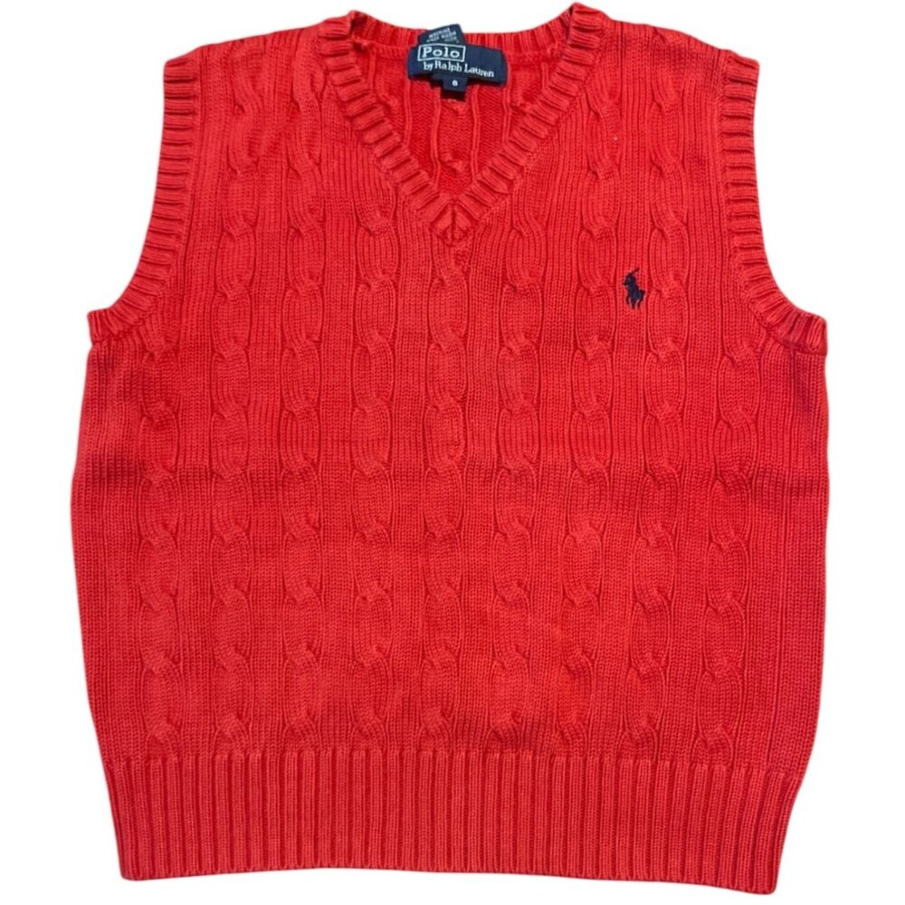 Polo‎ By Ralph Lauren Red Cable Knit Cotton Vest Size 6 Youth
